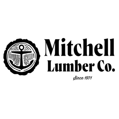 Logo of Mitchell Lumber Co. features a stylized tree ring with an anchor inside, and bold text with 